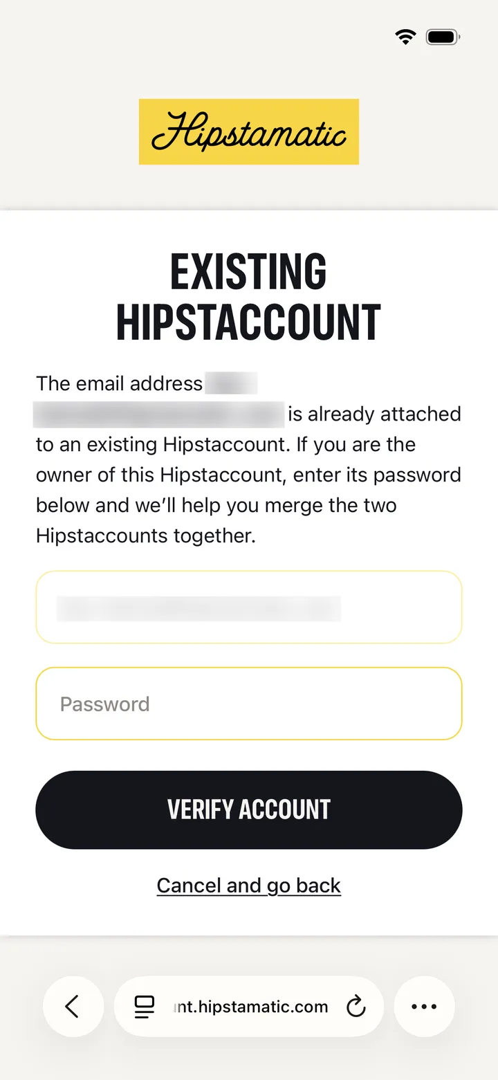 Step 3: Log in to the other Hipstaccount
