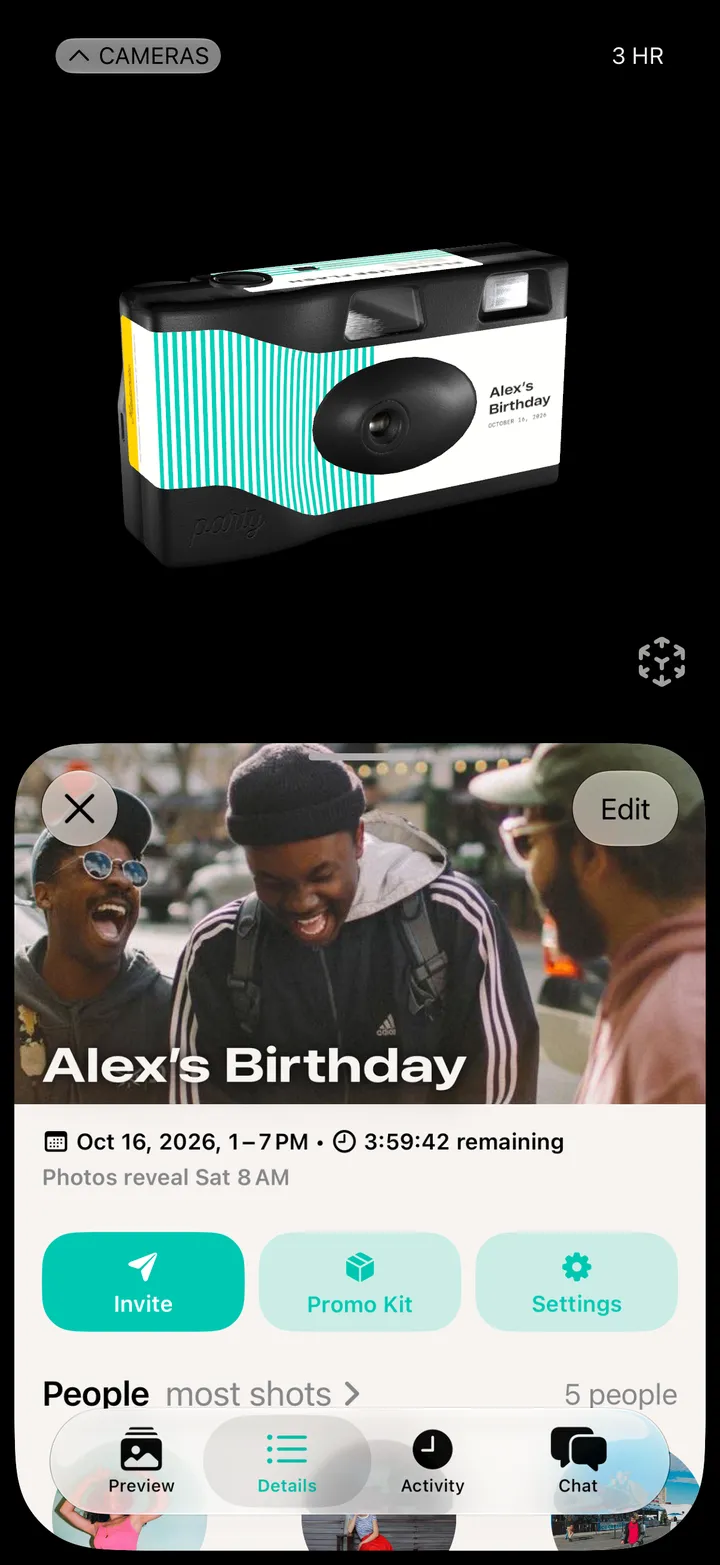 Step 1: Tap Party! Details, then Promo Kit