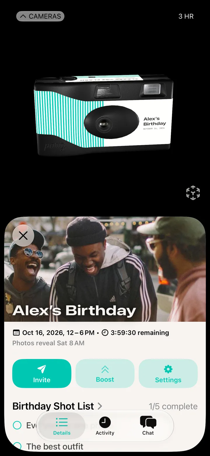 Step 1: Tap Party! Details, then Settings
