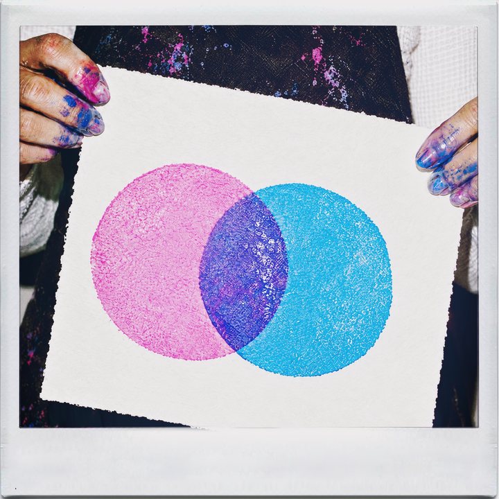 SwankoLab, hands: a printer holding a squeegee and a two-color print